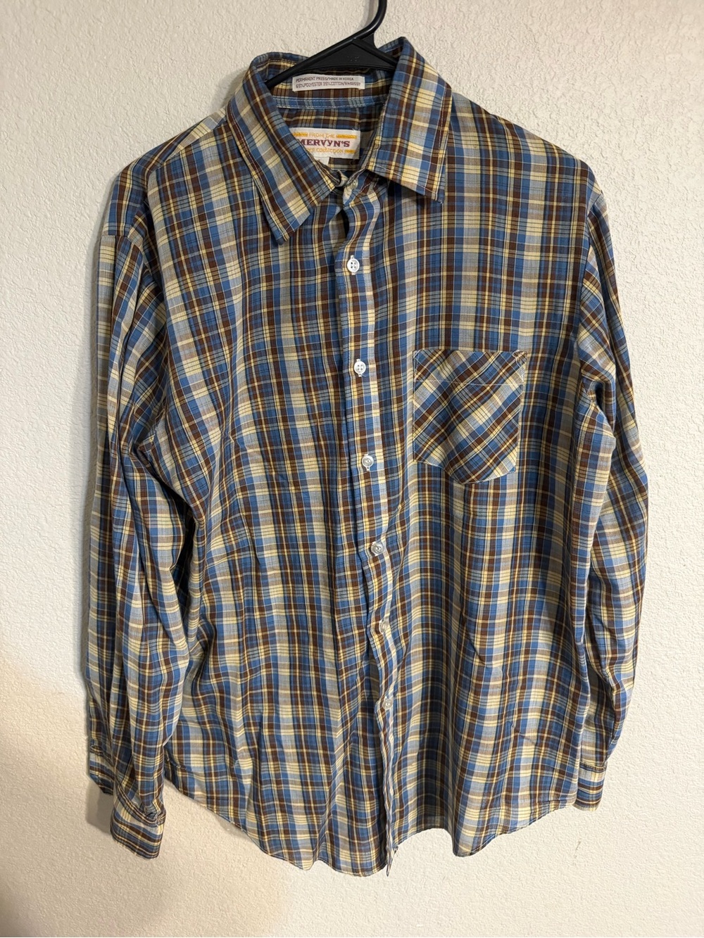 Men's Blue and Brown Plaid Button-Down Shirt